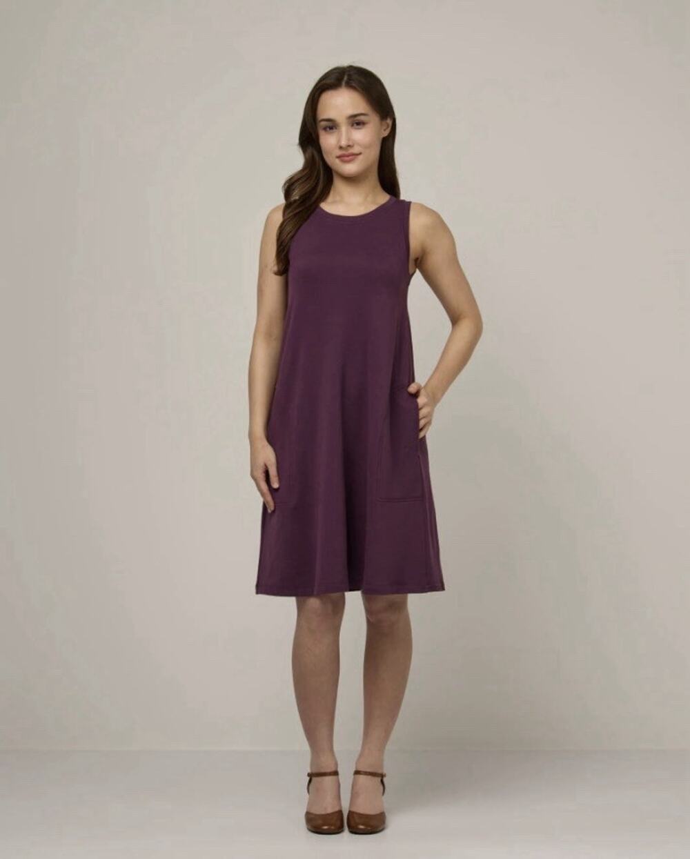 Wool& Sierra Tank Dress Medium Burgundy Wool A-Line Sleeveless Pockets Fall Z21